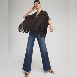NEW NWT Chico’s Eyelet Embroidered Cutout Poncho Flowy Top Size L/XL